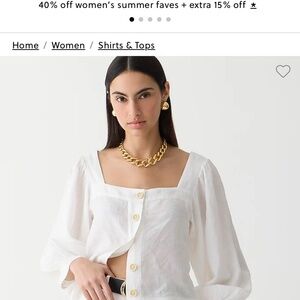 Jcrew White Squareneck Linen Top, M